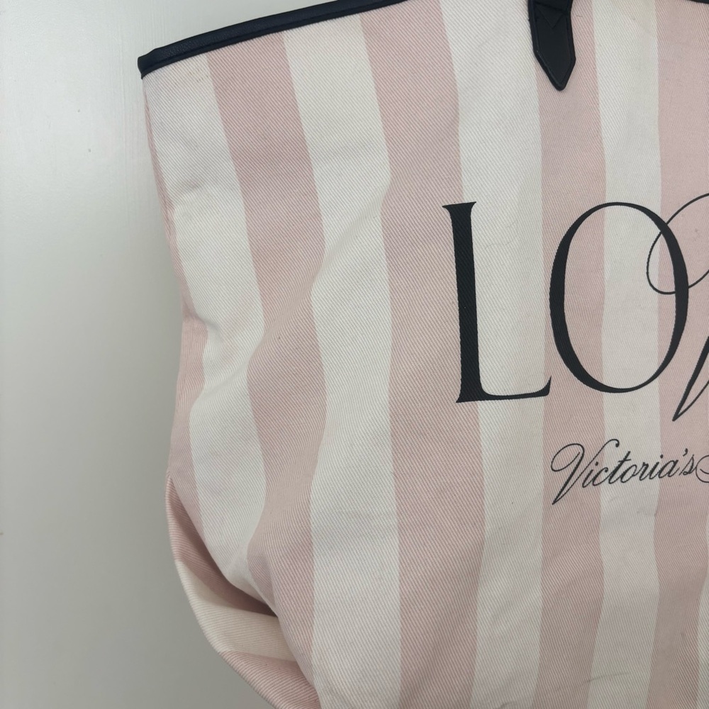 Victoria's Secret “Love” Pink and White Striped large Tote Bag - Picture 3 of 14